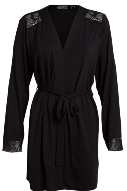 Czarny szlafrok z koronka Femilet by Chantelle Mia FN3750