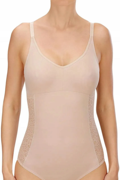 Cieliste body bez fiszbin z dodatkiem koronki Naturana 3449