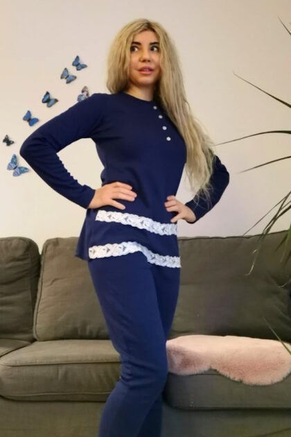 Granatowa Piżama damska Paula Sorbetto z dodatkiem koronki
