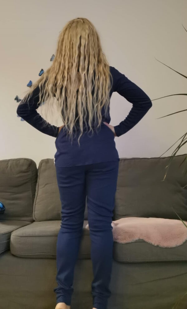 Granatowa Piżama damska Paula Sorbetto z dodatkiem koronki tył