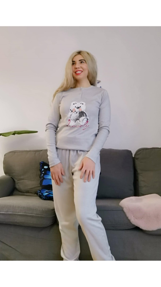Piżama damska Oriana Sorbetto z misiem komplet bluza i spodnie