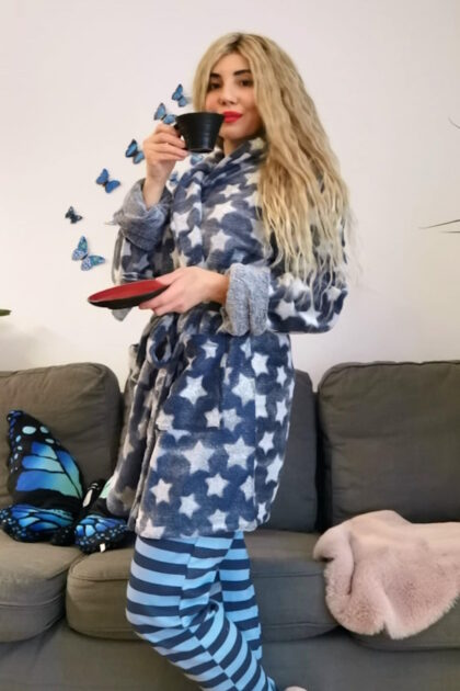 Szlafrok damski polarowy Sorbetto Andromeda w gwiazdki