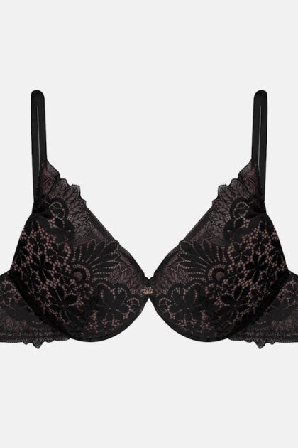 Esoriq Illusion w kolorze czarnym. Biustonosz super push-up z lekko usztywnianymi miseczkami z opcjonalnymi wkładkami push-up.