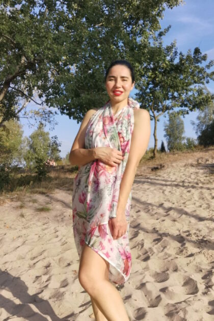 Duże pareo w kwiaty plażowe Esotiq Cocoa 40822