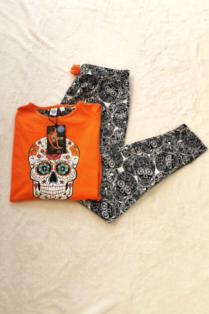 Piżama bawełniana Halloween Charro Sorbetto czaszka Dlugi rękaw/długie spodnie. Halloween sale! The Day of the Dead Día de los Muertos